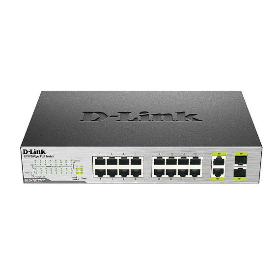 Buy D-Link DES-1018MP 16-ports 10/100Mbps PoE + 2 10/100/1000Bae-T/SFP Combo Ports Unmanaged Switch in [storefront]
